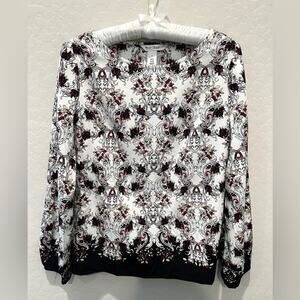 WHITE HOUSE BLACK MARKET | Contemporary Floral Balloon Long Sleeve Top | 0